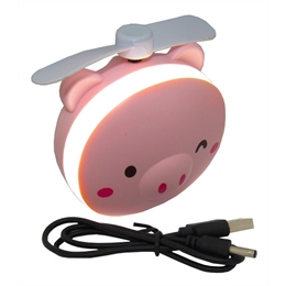 Mini Ventilador Espelho LED Porquinha - Recarregável USB